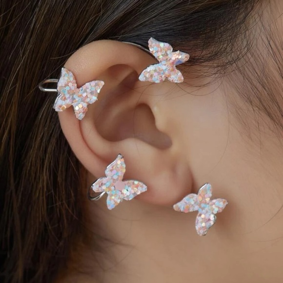 Kathrono Jewelry - 🦋 Awesome Pierce-less Right Ear Colorful Glitter Butterflies Ear Cuff Jacket 🦋